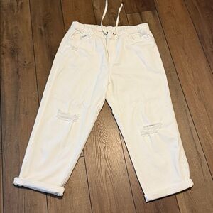 Aerie White Distressed pull on pants size XL